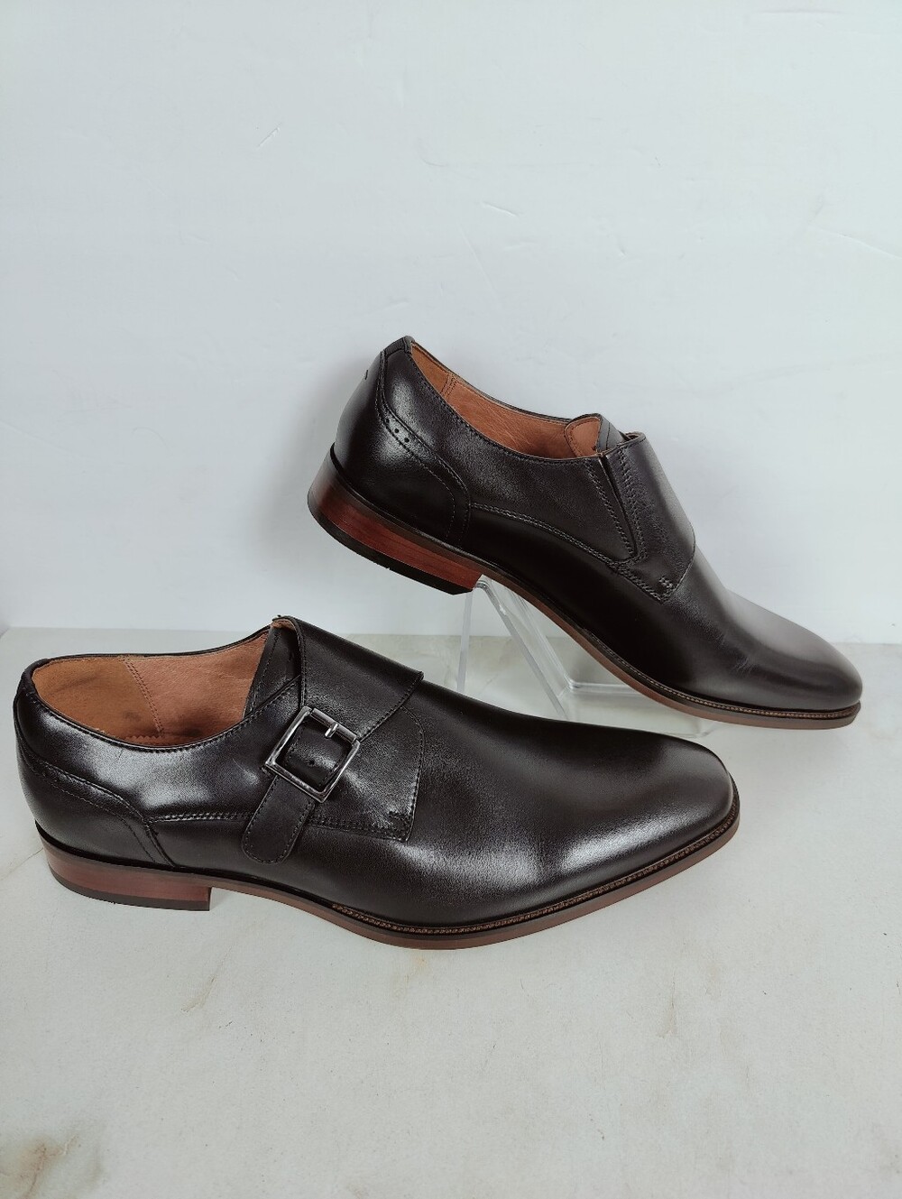 NIB Florsheim Sorrento Black Leather Monk Strap Slip On Dress Shoes, Sz 14